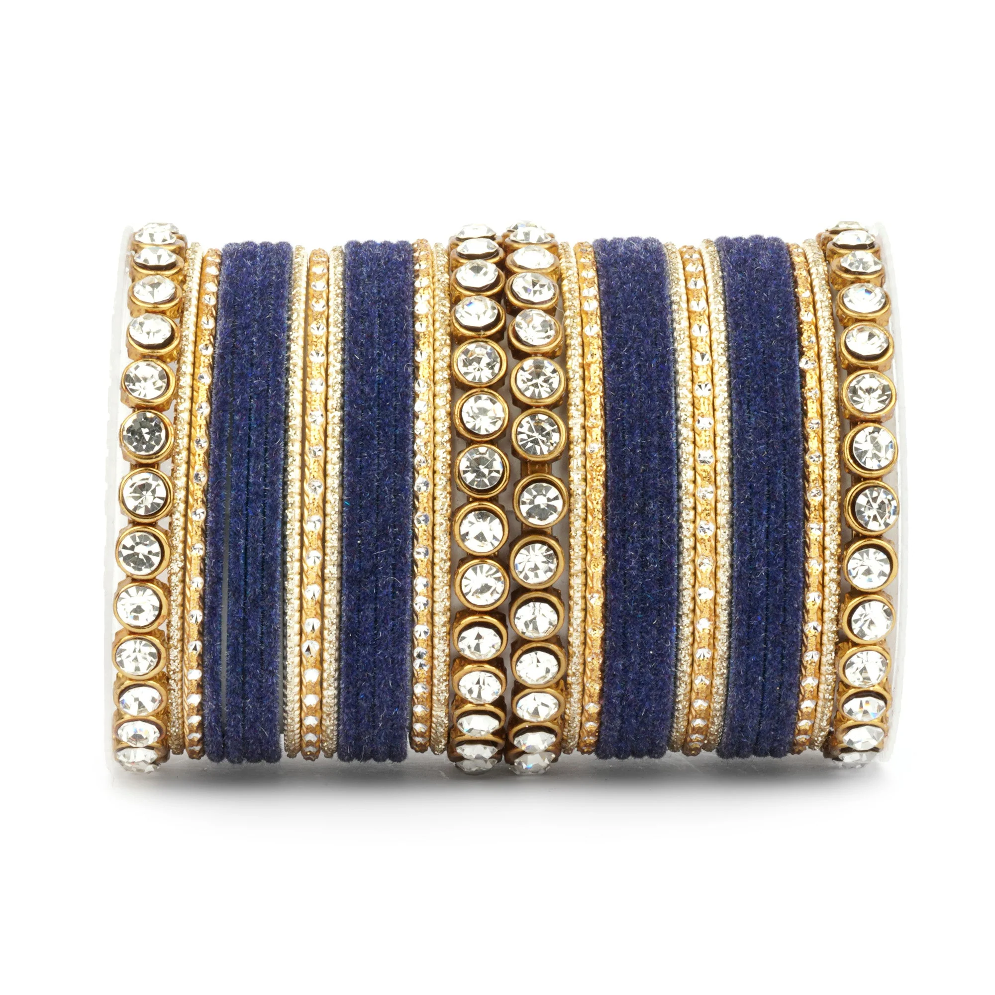 Traditional Velvet Bangle Set by Leshya with Stone Kadas for Women - Image 22