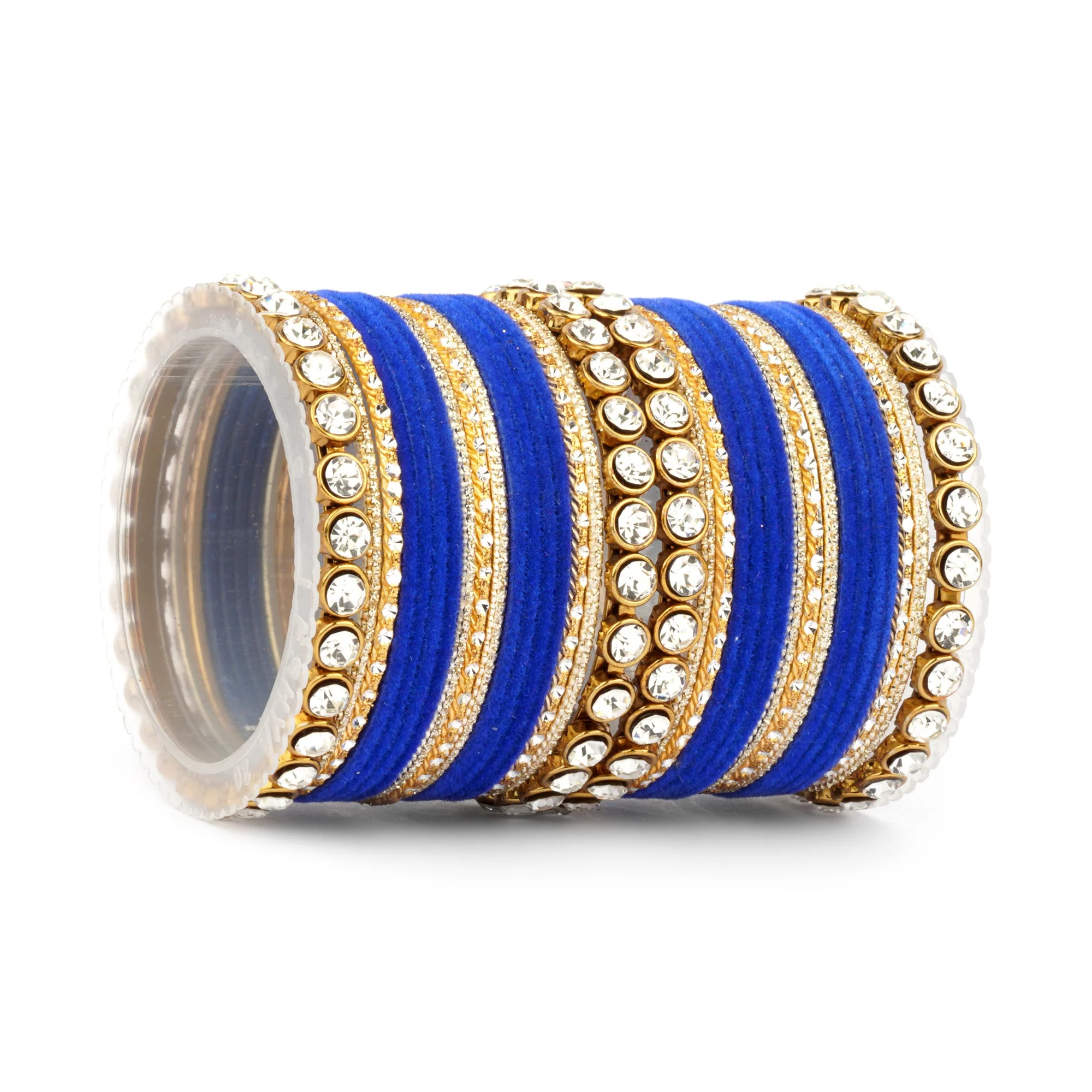 Traditional Velvet Bangle Set by Leshya with Stone Kadas for Women - Image 33