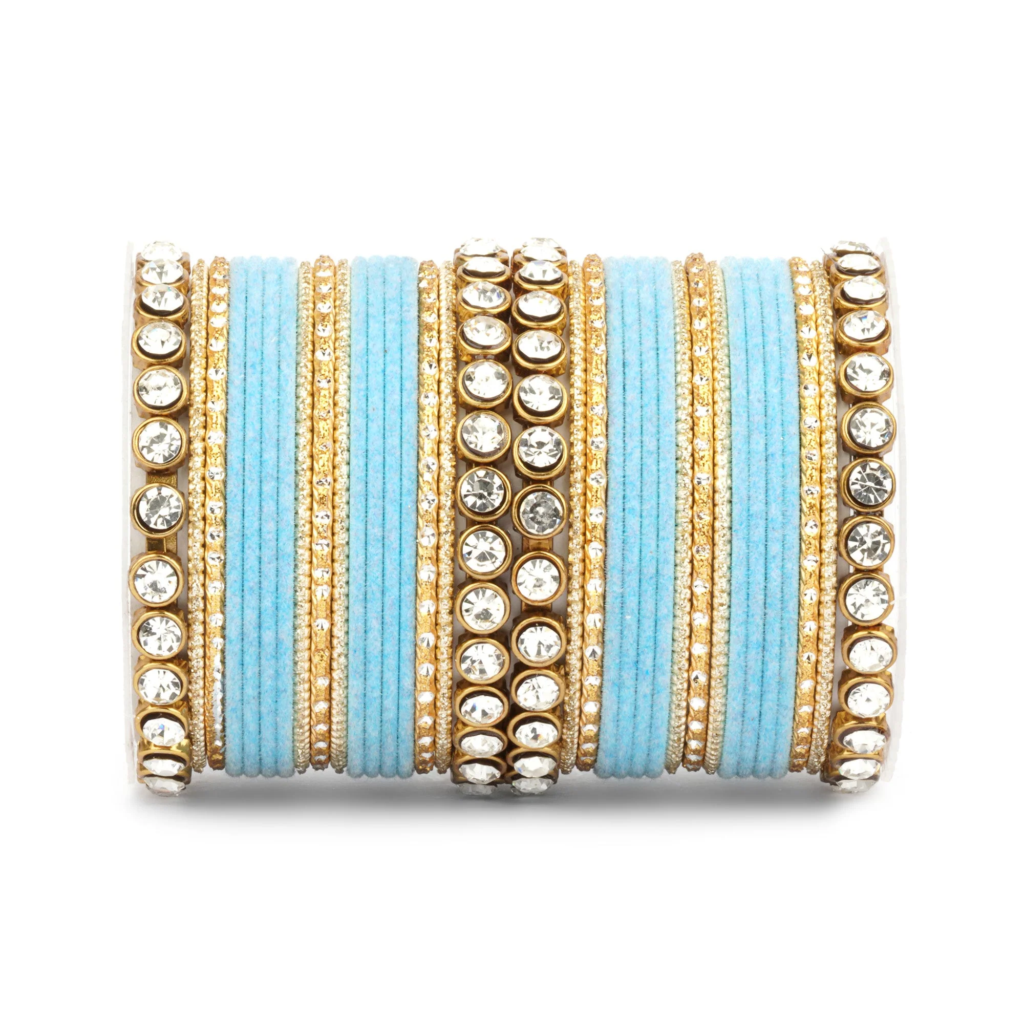 Traditional Velvet Bangle Set by Leshya with Stone Kadas for Women - Image 34