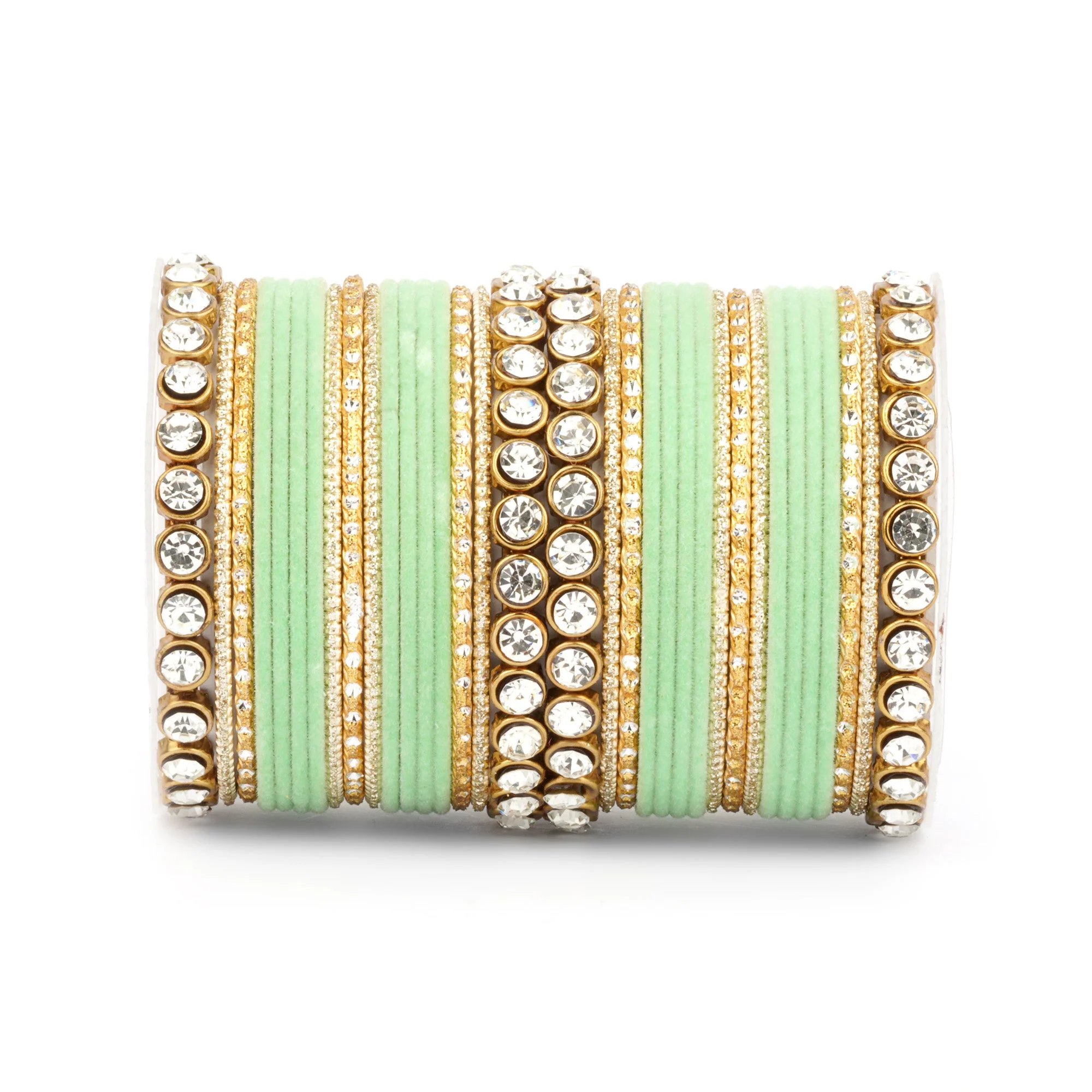 Traditional Velvet Bangle Set by Leshya with Stone Kadas for Women - Image 8