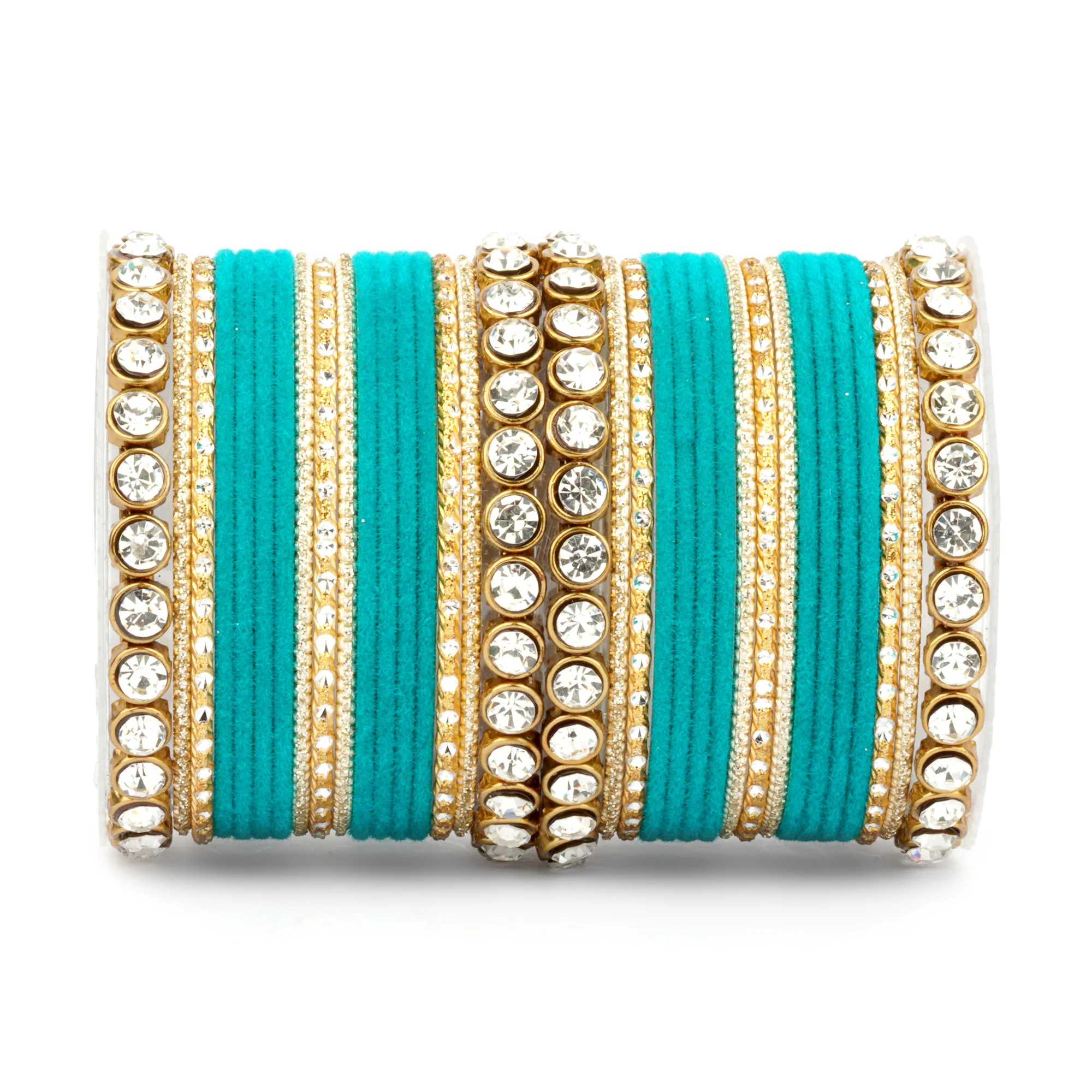 Traditional Velvet Bangle Set by Leshya with Stone Kadas for Women - Image 36
