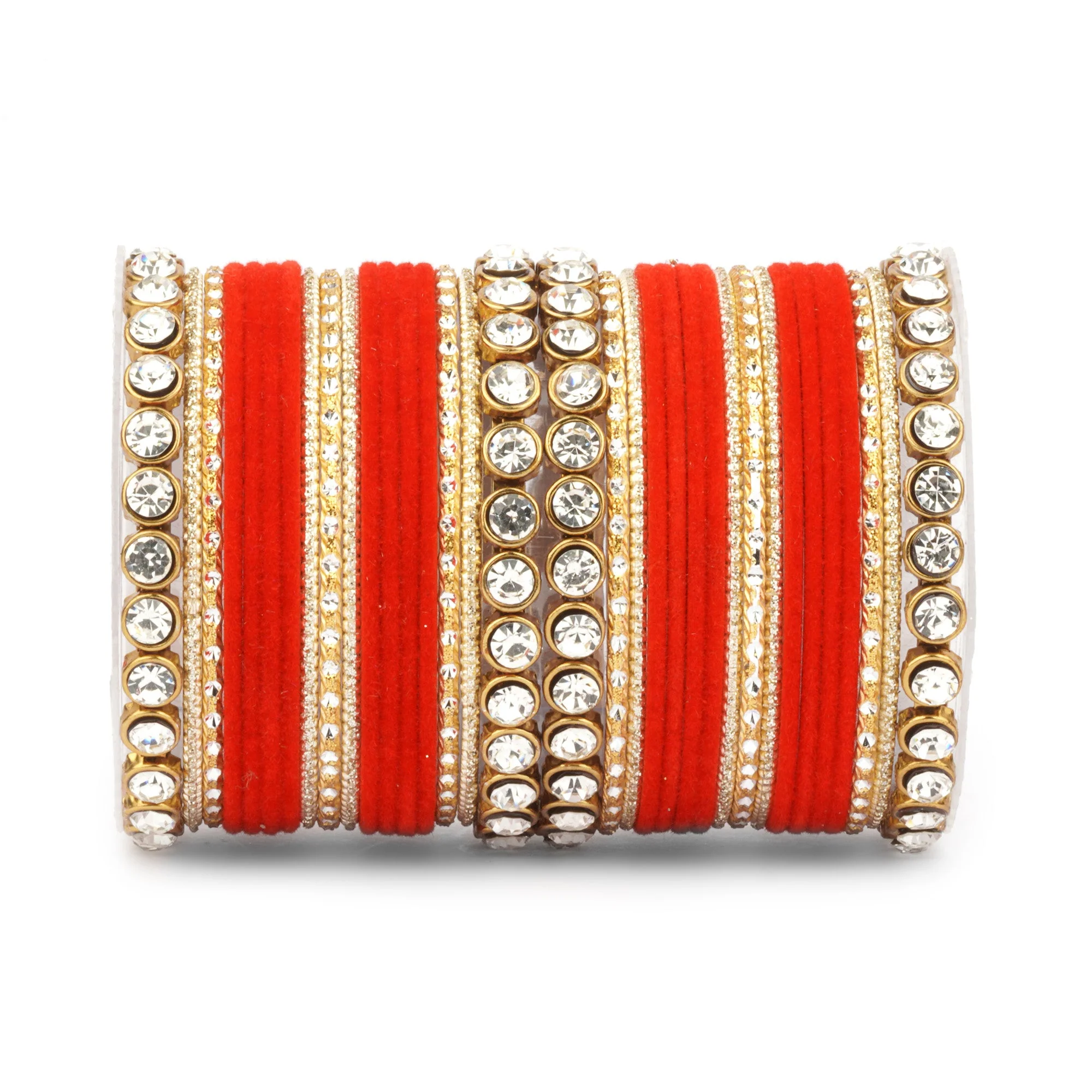 Traditional Velvet Bangle Set by Leshya with Stone Kadas for Women - Image 30