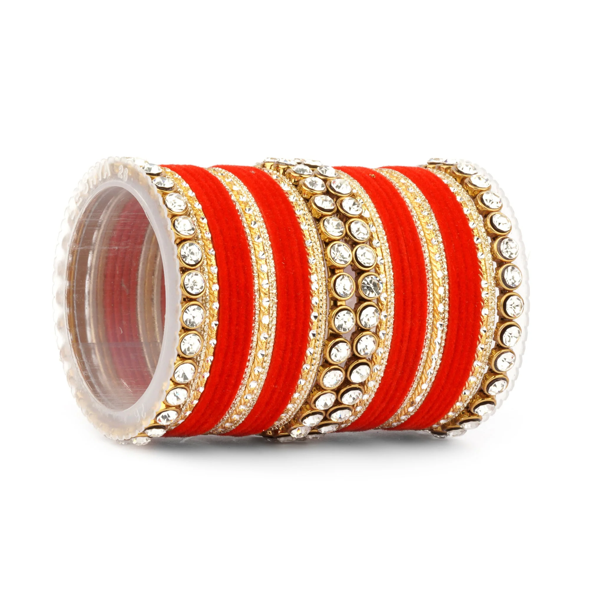 Traditional Velvet Bangle Set by Leshya with Stone Kadas for Women - Image 31