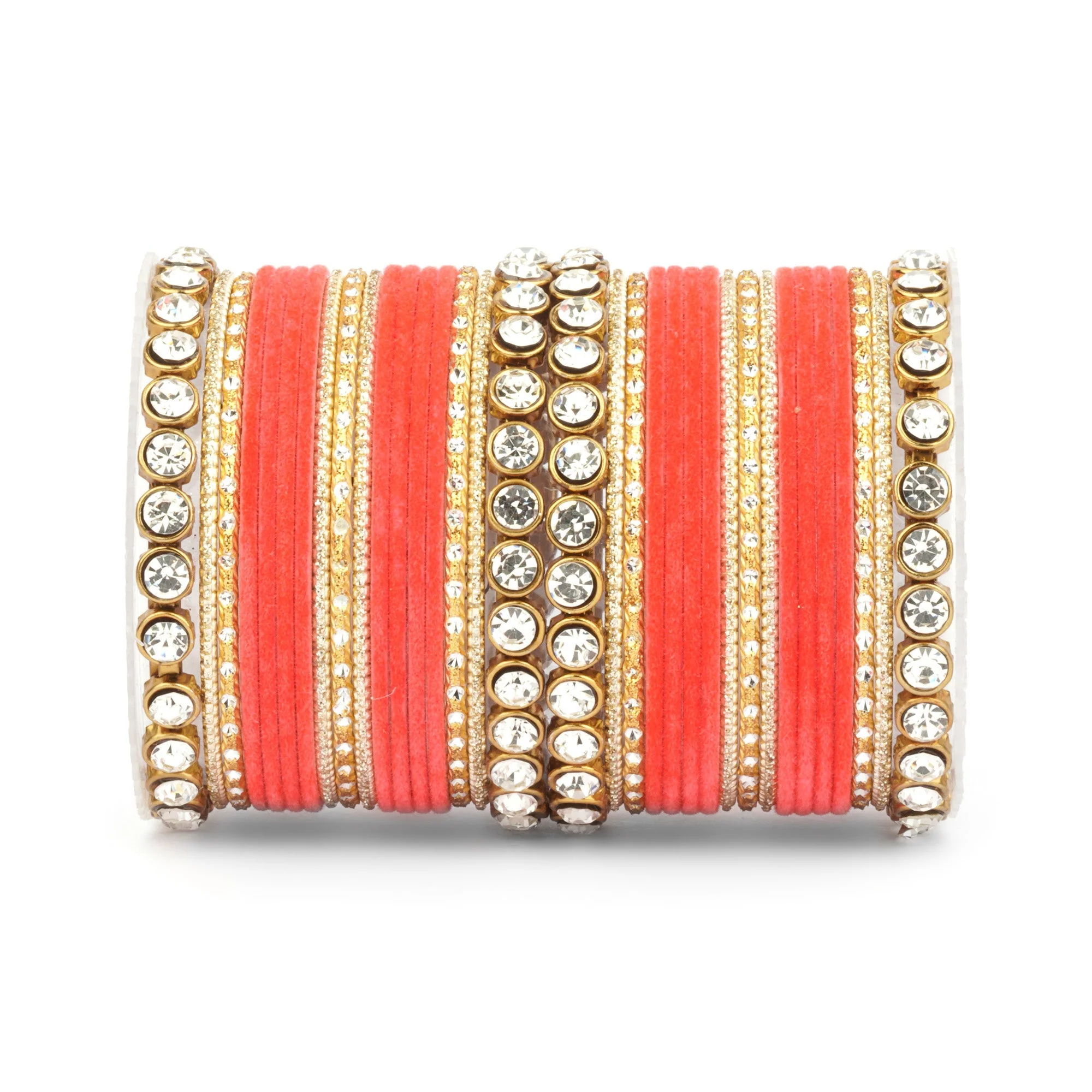 Traditional Velvet Bangle Set by Leshya with Stone Kadas for Women - Image 16