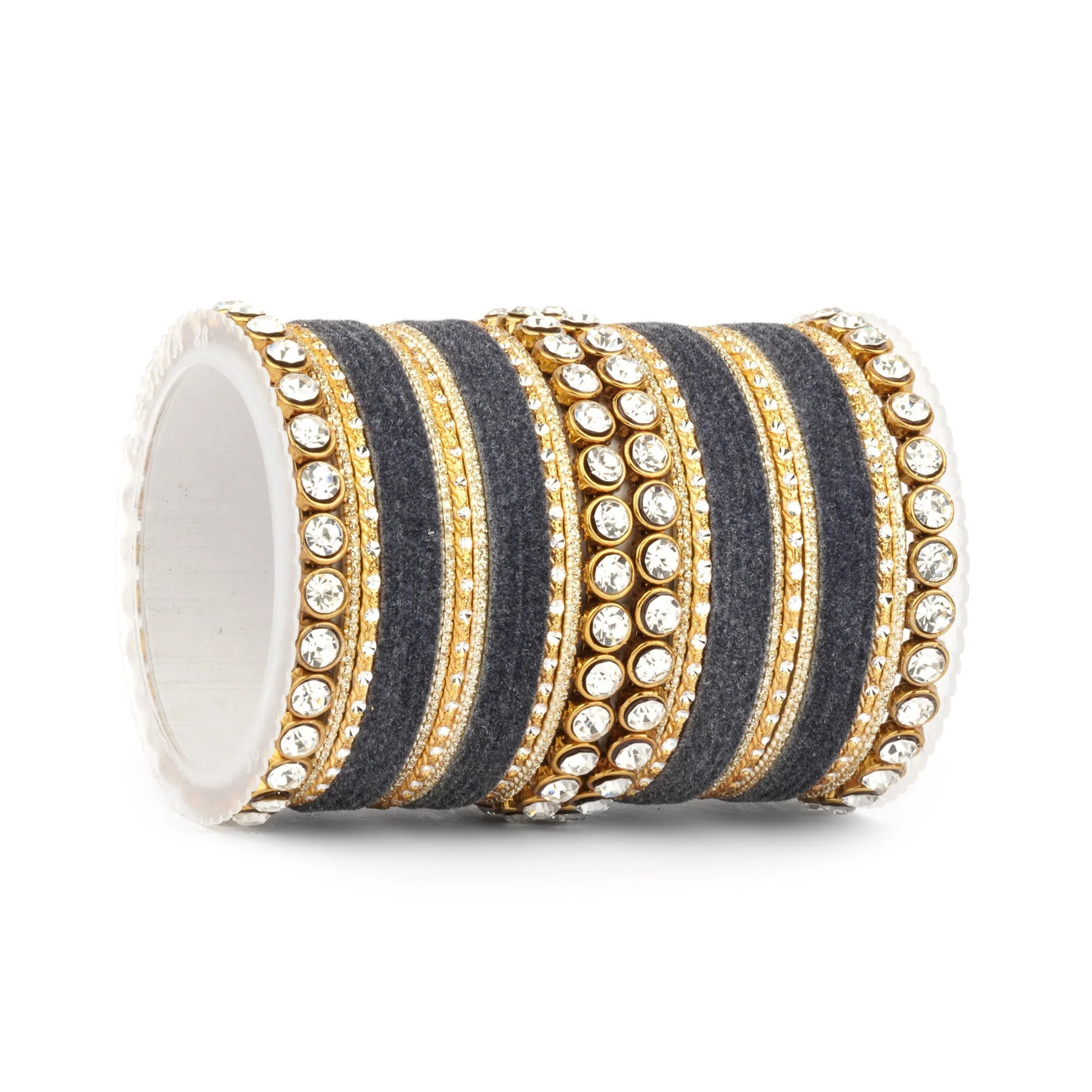 Traditional Velvet Bangle Set by Leshya with Stone Kadas for Women - Image 23