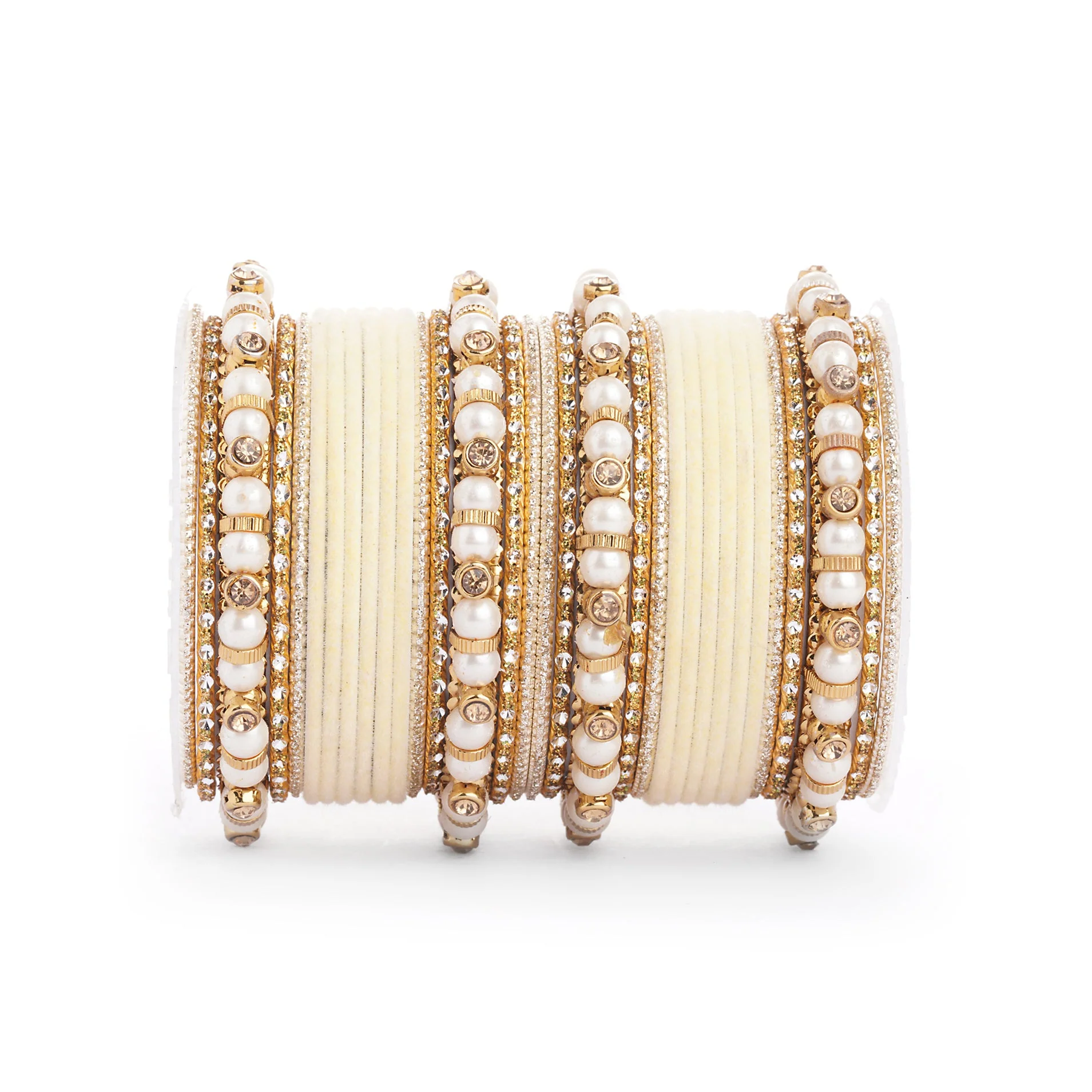 Traditional Velvet Bangle set with Pearl Bangles for Two Hands - Image 17