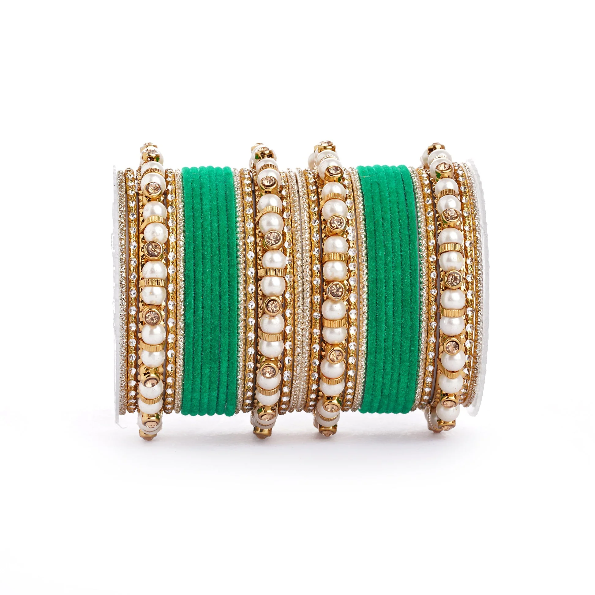 Traditional Velvet Bangle set with Pearl Bangles for Two Hands - Image 12