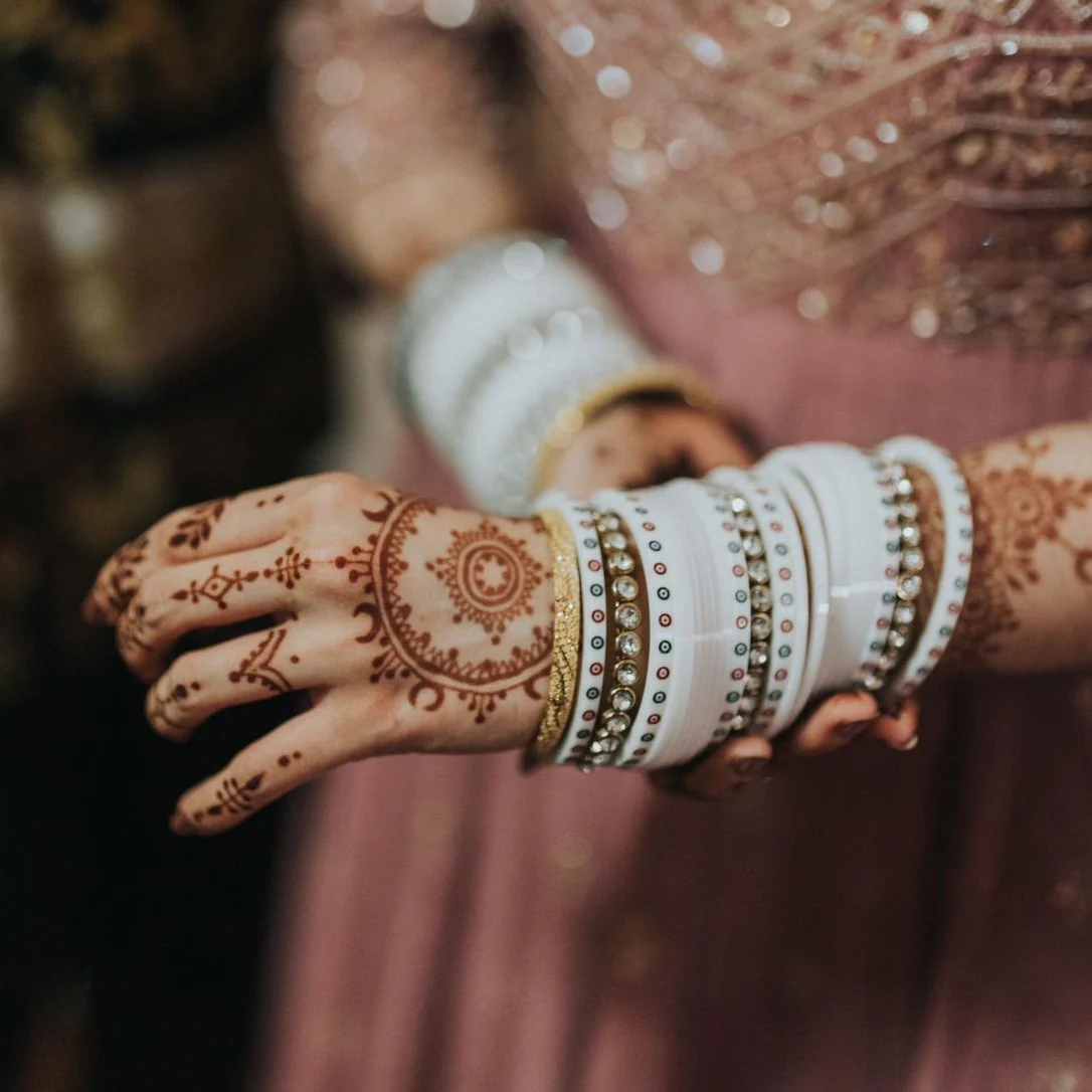 Traditional White Bridal Chura with Stone Kada by Leshya
