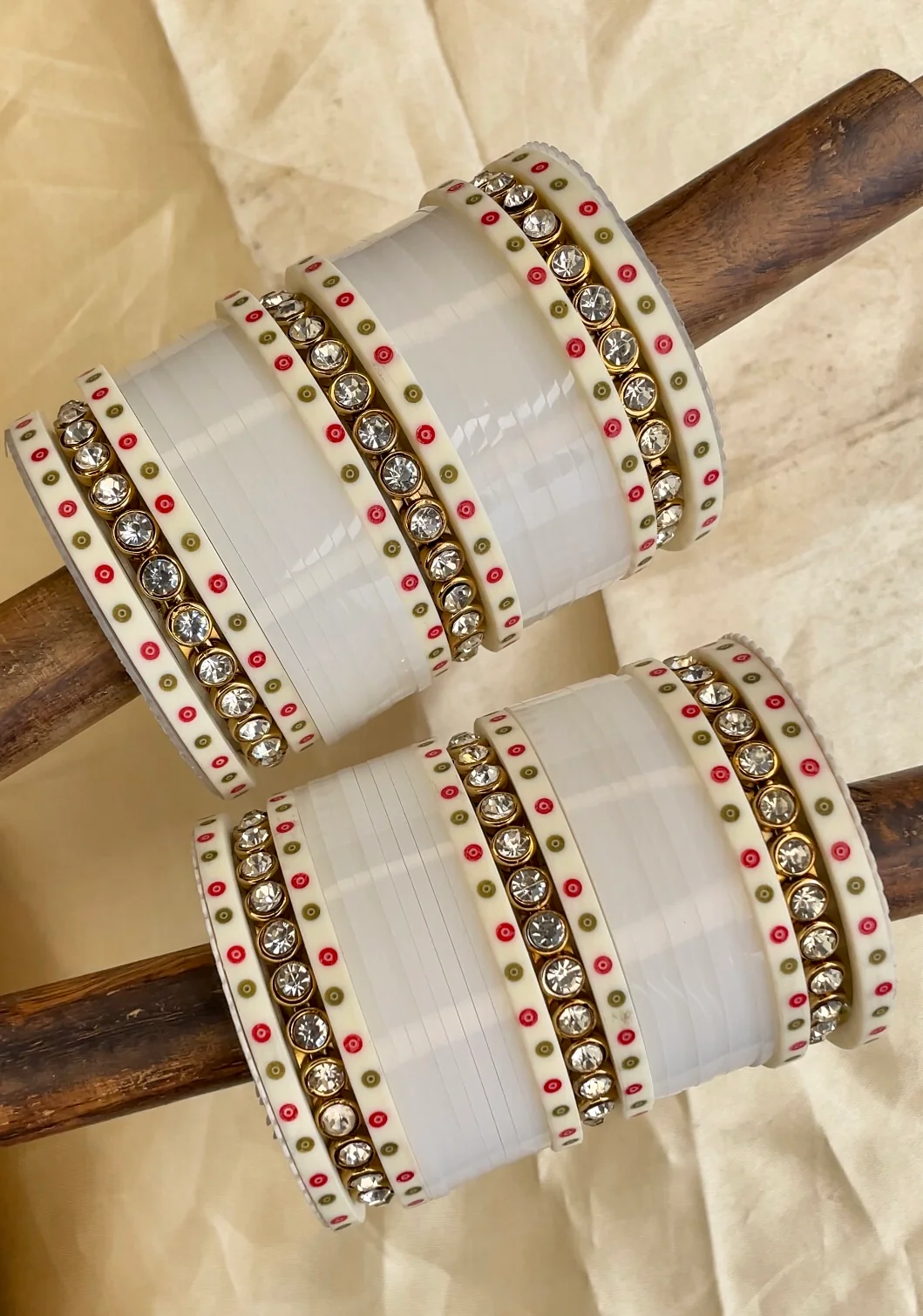 Traditional White Bridal Chura with Stone Kada by Leshya - Image 2