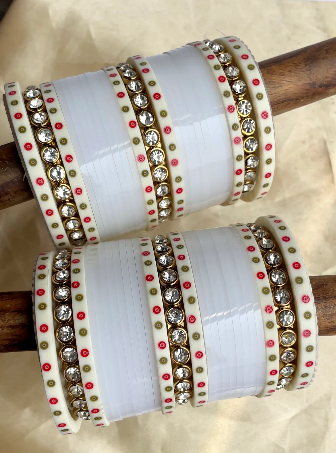 Traditional White Bridal Chura with Stone Kada by Leshya - Image 3