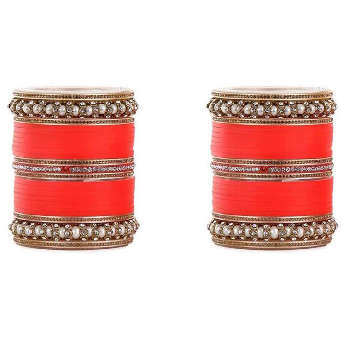 Wedding Chura With Pearl And Stone Kada - Image 4